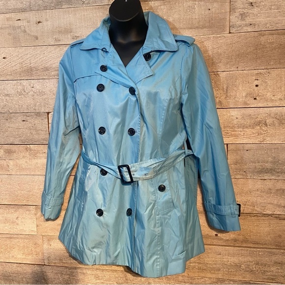 Michael Kors women’s light blue  double breasted belted trench coat in‎ size XL - Picture 2 of 12